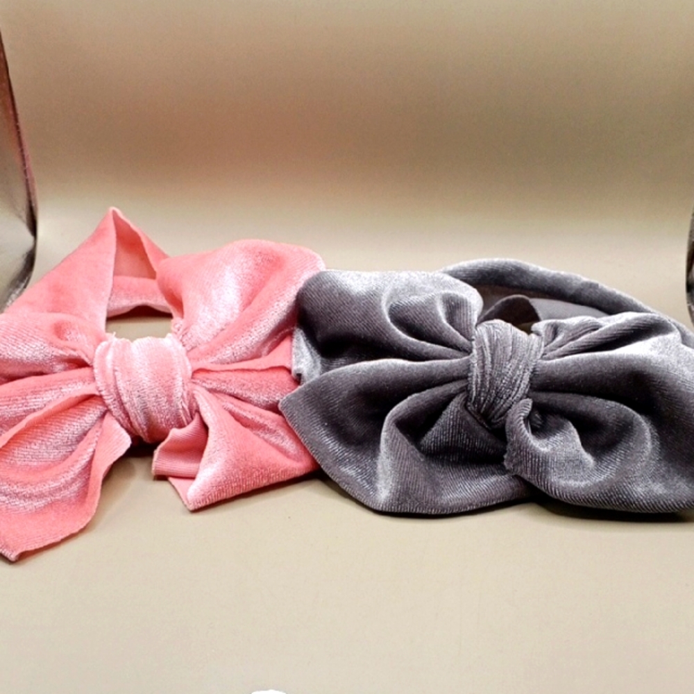 Pink and Gray Kids Hair Bow Set